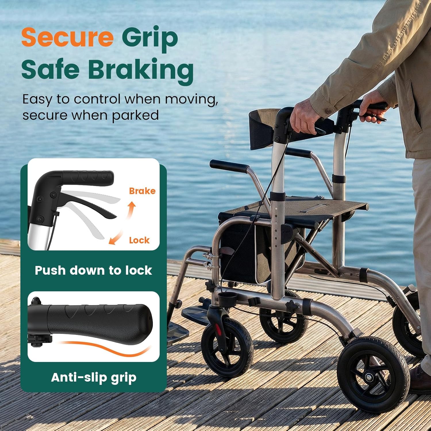 Luckfaith LR03 2 in 1 Walker Wheelchair, Folding Rolling Walker Wheelchair Combo,Charcoal Grey