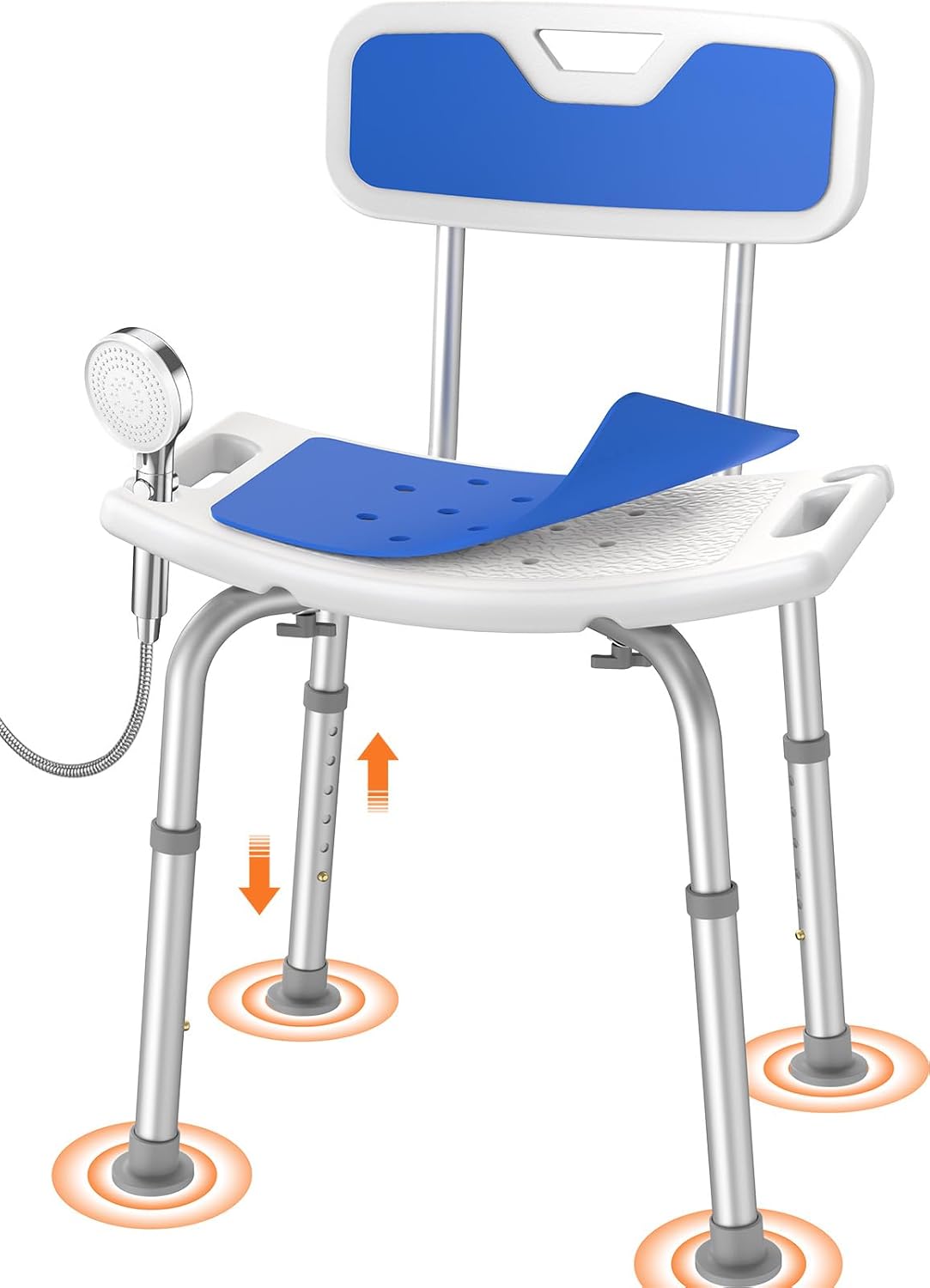 Luckfaith LC07 Heavy Duty Shower Chair with Backrest – EVA Padded Bath Seat with Tool-Free Height Adjustment, Anti-Slip Tub Bench for Elderly, Senior, and Disabled Users