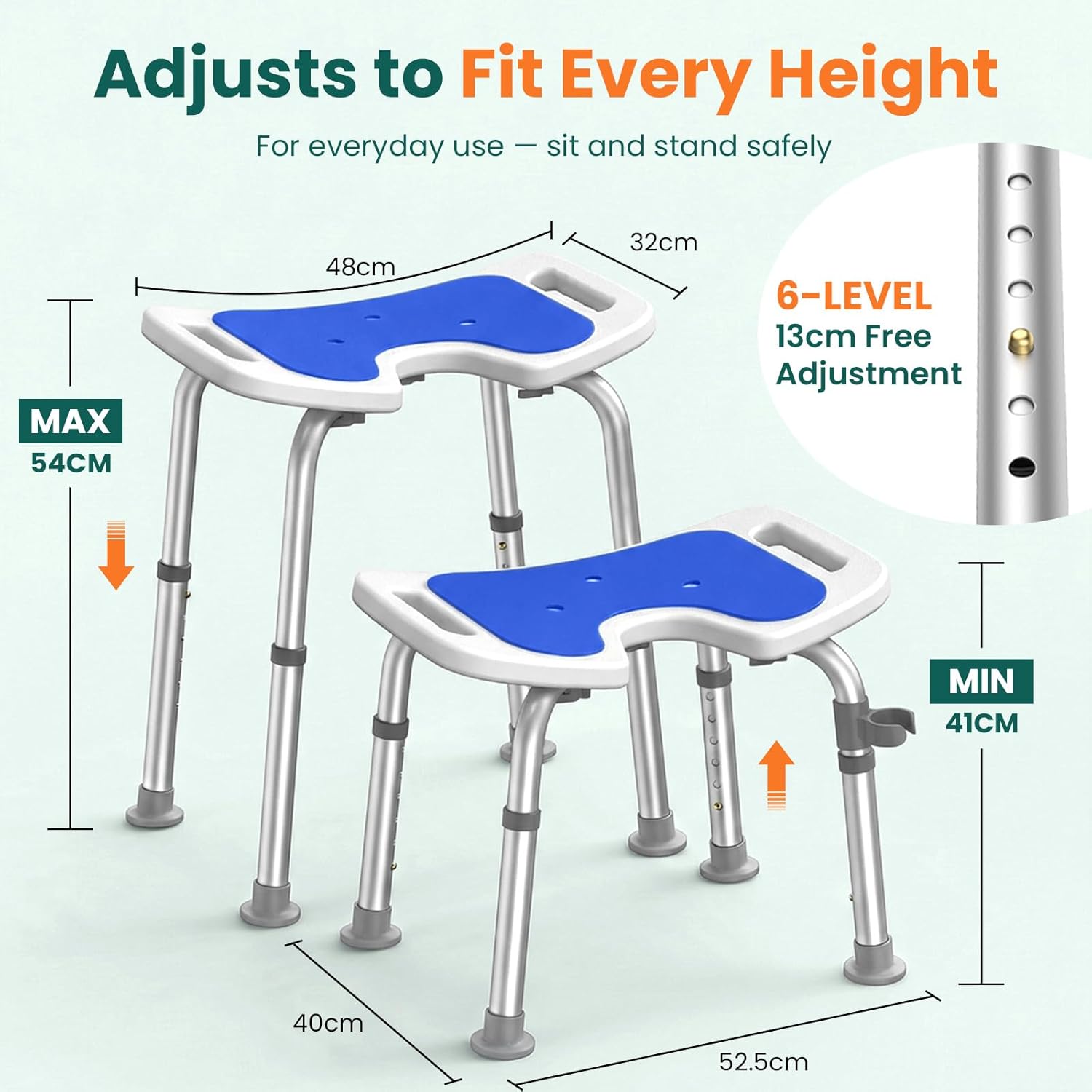 Luckfaith LC08 U-Shaped Shower Chair – Height-Adjustable Stool for Shower or Bathtub, Non-Slip Bench Seat for Elderly and Disabled Users