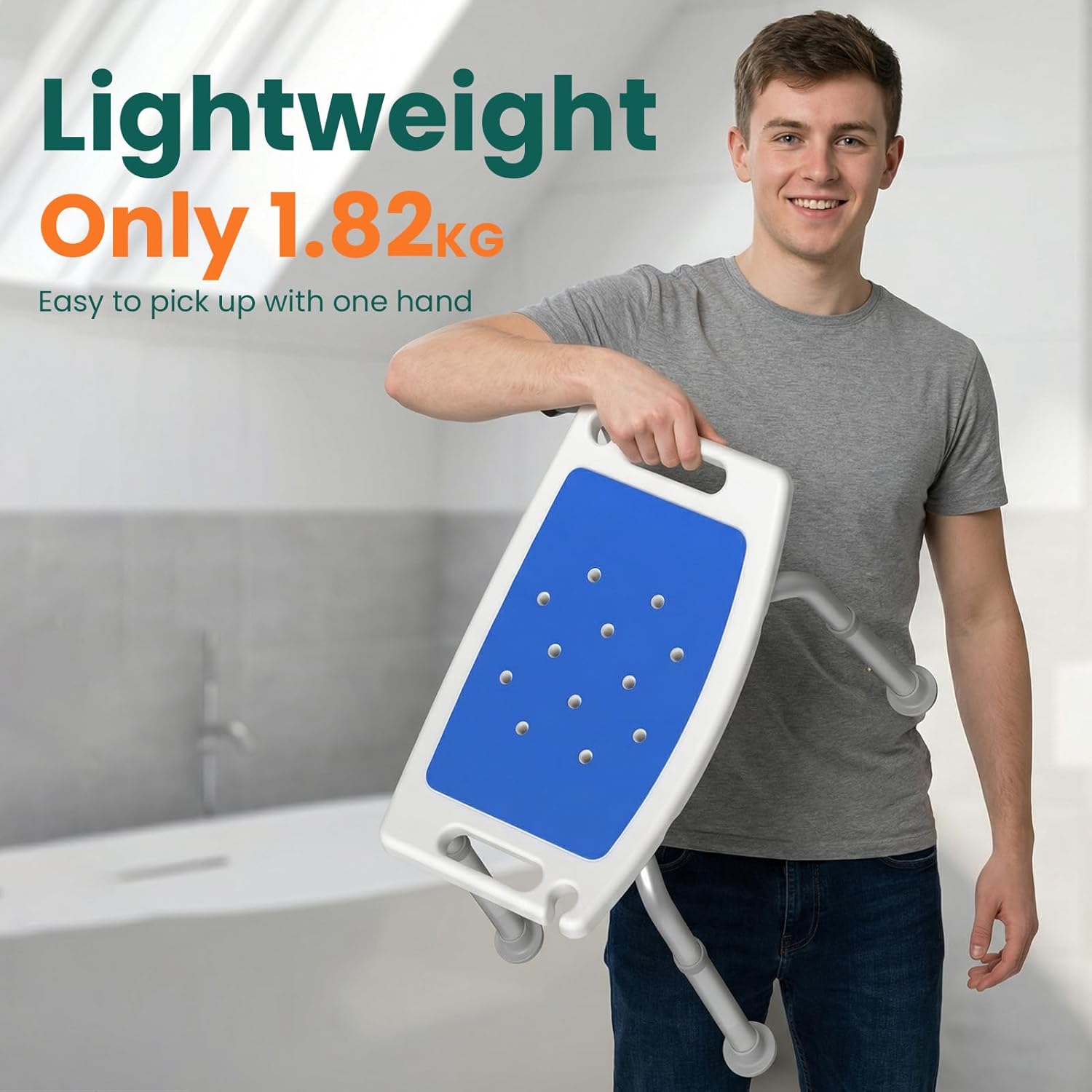 Luckfaith LC06 Shower Chair – Height-Adjustable Stool for Shower or Bathtub, Non-Slip Bench Seat for Elderly, Disabled, and Mobility-Limited Individuals