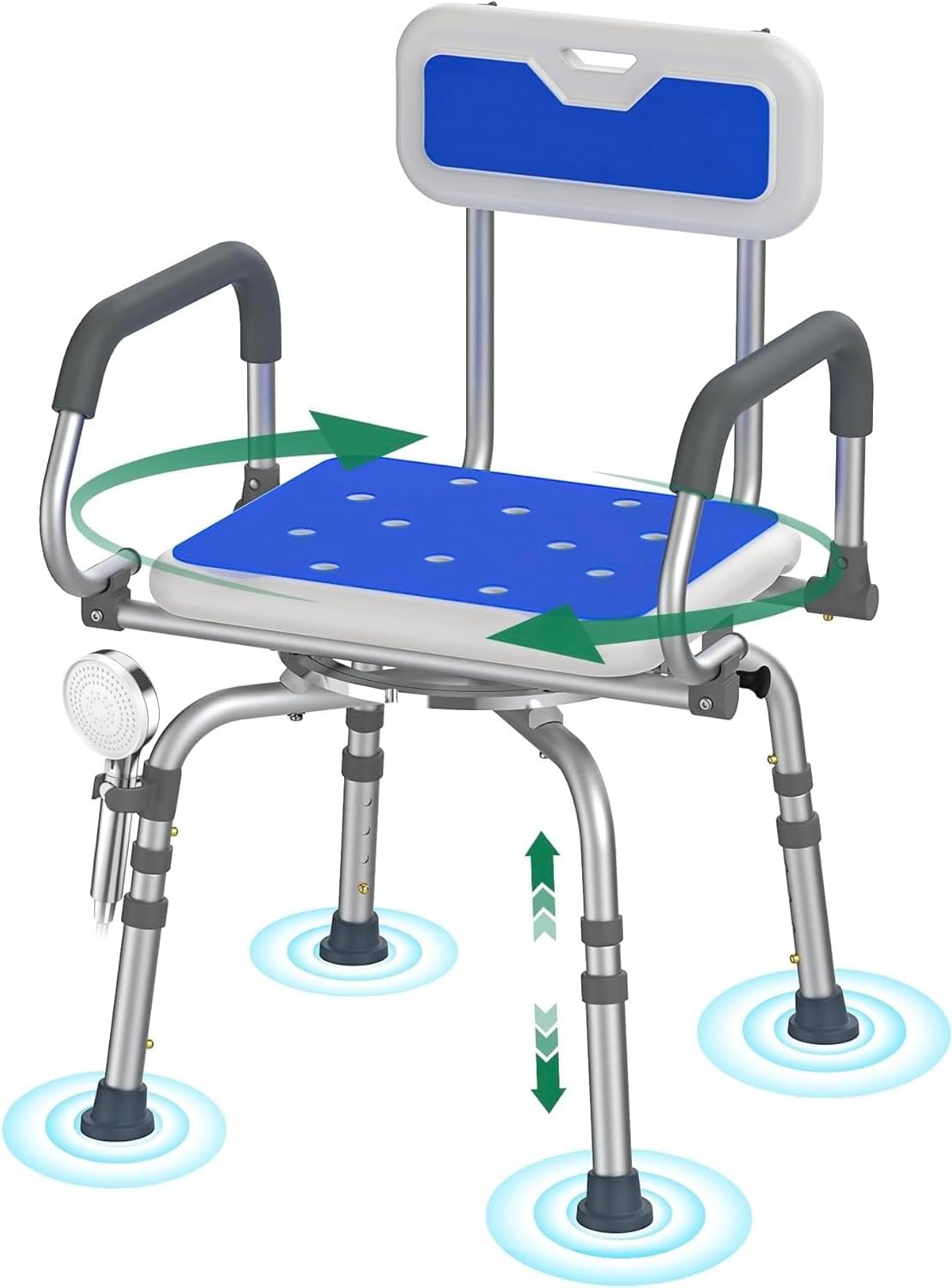 Luckfaith 360° Swivel Shower Stools, Non-Slip Bathtub Shower Chair, Adjustable Height Bath Seat with Back and Pivoting Arms