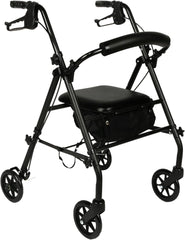Luckfaith Foldable Rollator with Seat - 4-Wheel Walker for Seniors & Mobility Support, Height-Adjustable Lightweight Aluminum Frame, Includes Shopping Bag & Padded Seat, Black