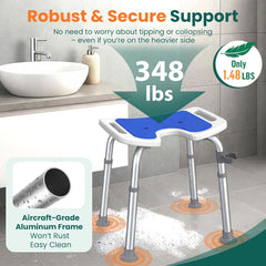 Luckfaith LC08 U-Shaped Shower Chair – Height-Adjustable Stool for Shower or Bathtub, Non-Slip Bench Seat for Elderly and Disabled Users