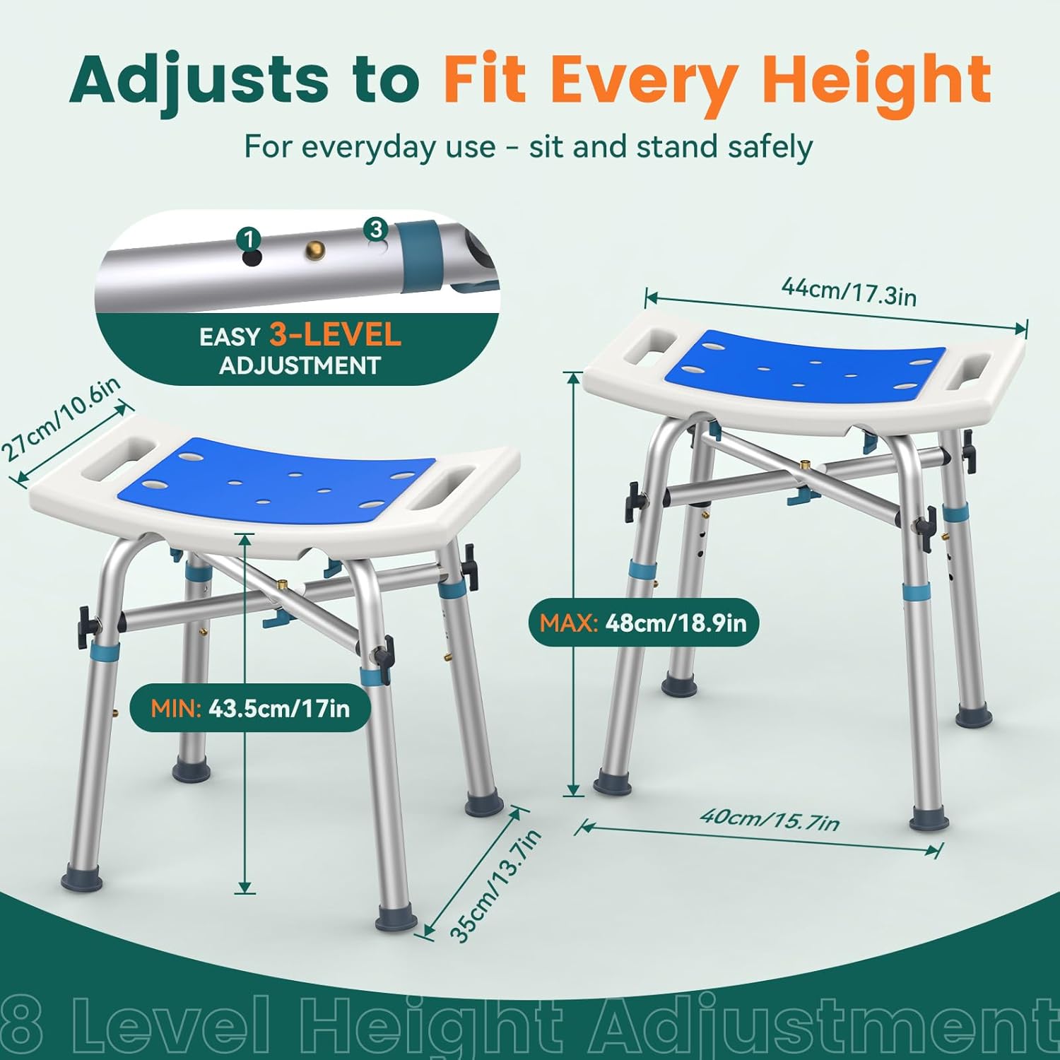 Luckfaith LC10 Height-Adjustable Shower Stool – Lightweight, Non-Slip Seat for Seniors, Pregnant Women, and Those with Limited Mobility