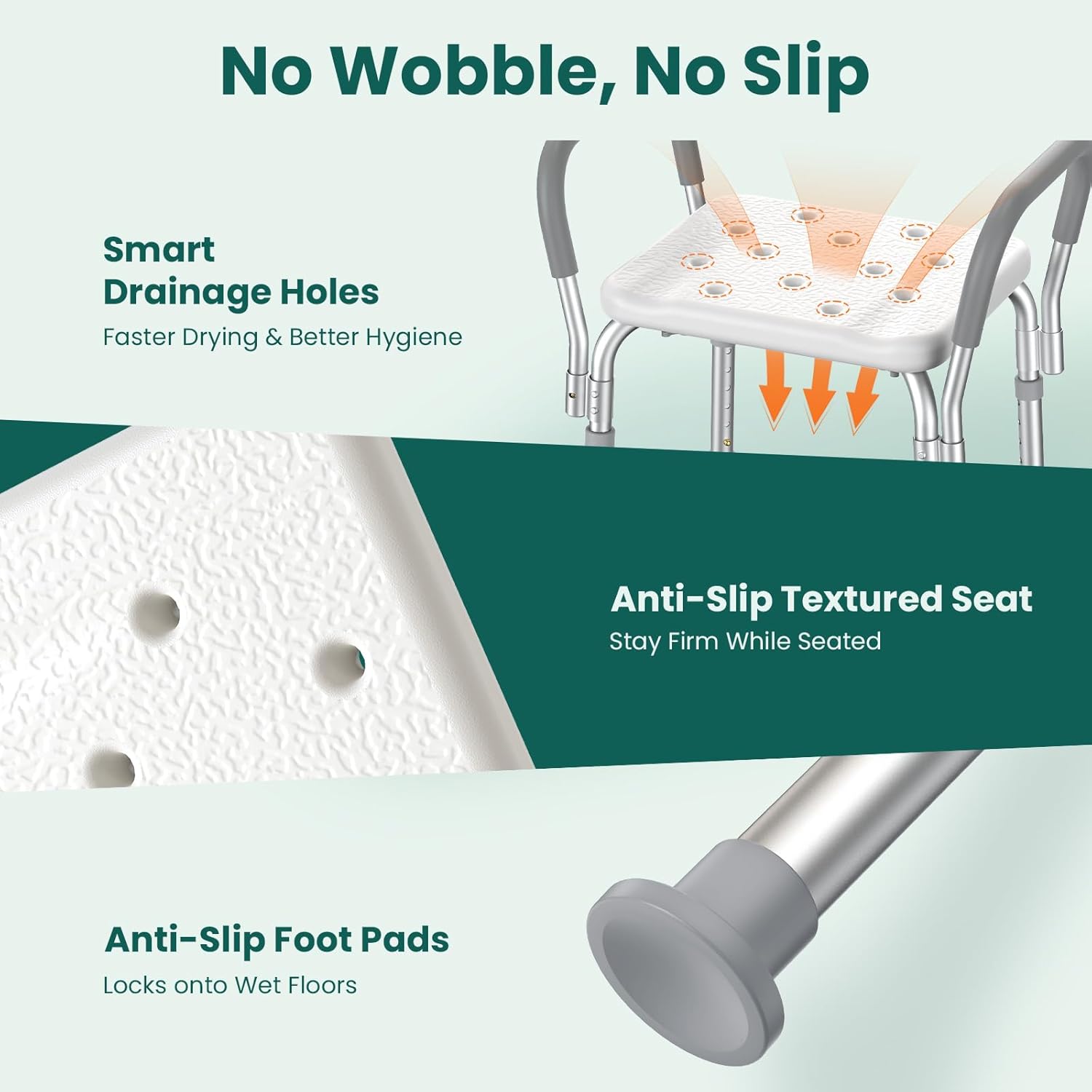 Luckfaith LC12 Shower Chair with Padded Armrests – Adjustable Bath and Non-Slip Foot Pads for Elderly and Disabled Users