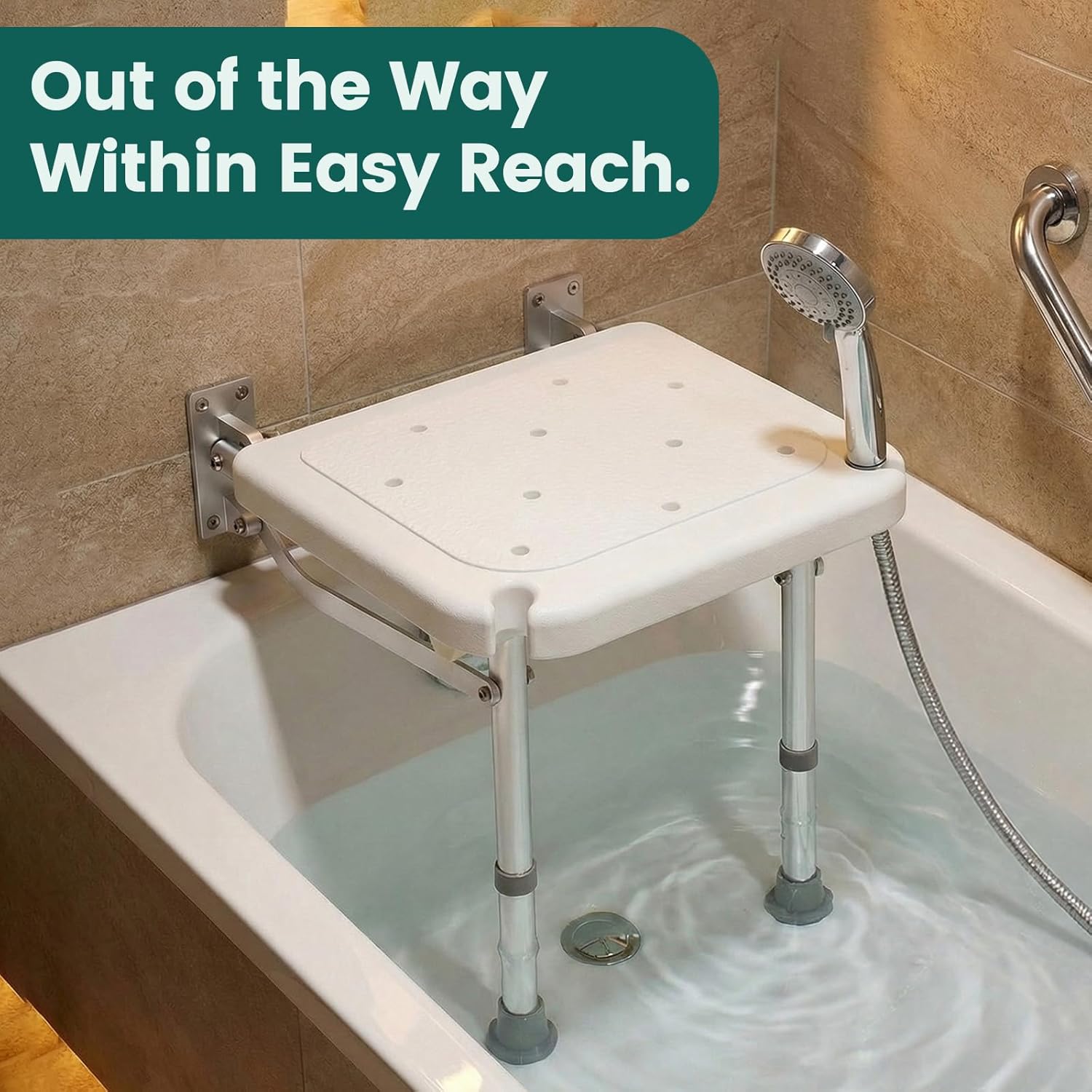 Luckfaith LC13 Wall-Mounted Folding Shower Seat – Foldable Chair with High Load Capacity, Non-Slip Feet