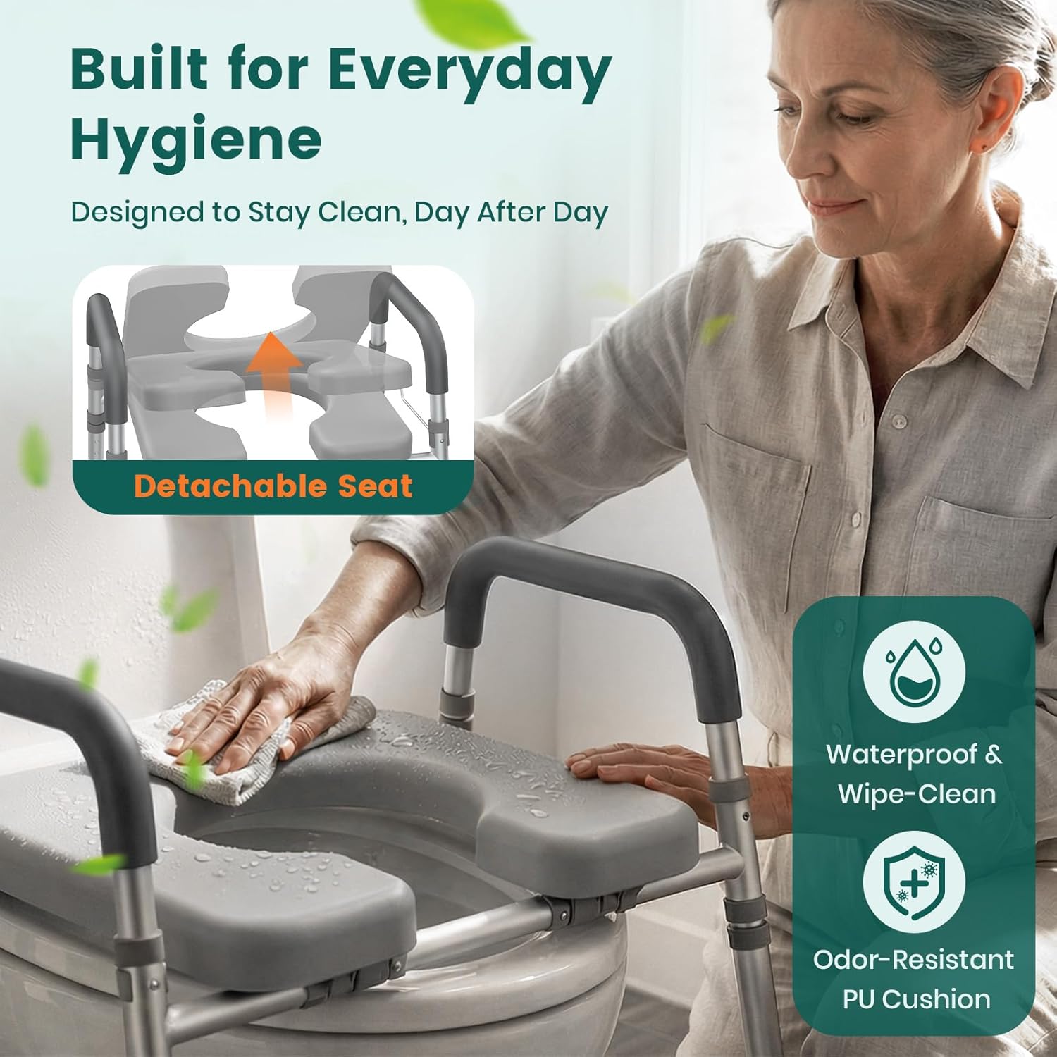 Luckfaith LTR02 Bedside Chest with Toilet Surround, Height Adjustable, Portable Commode Chair for Adults Seniors-grey