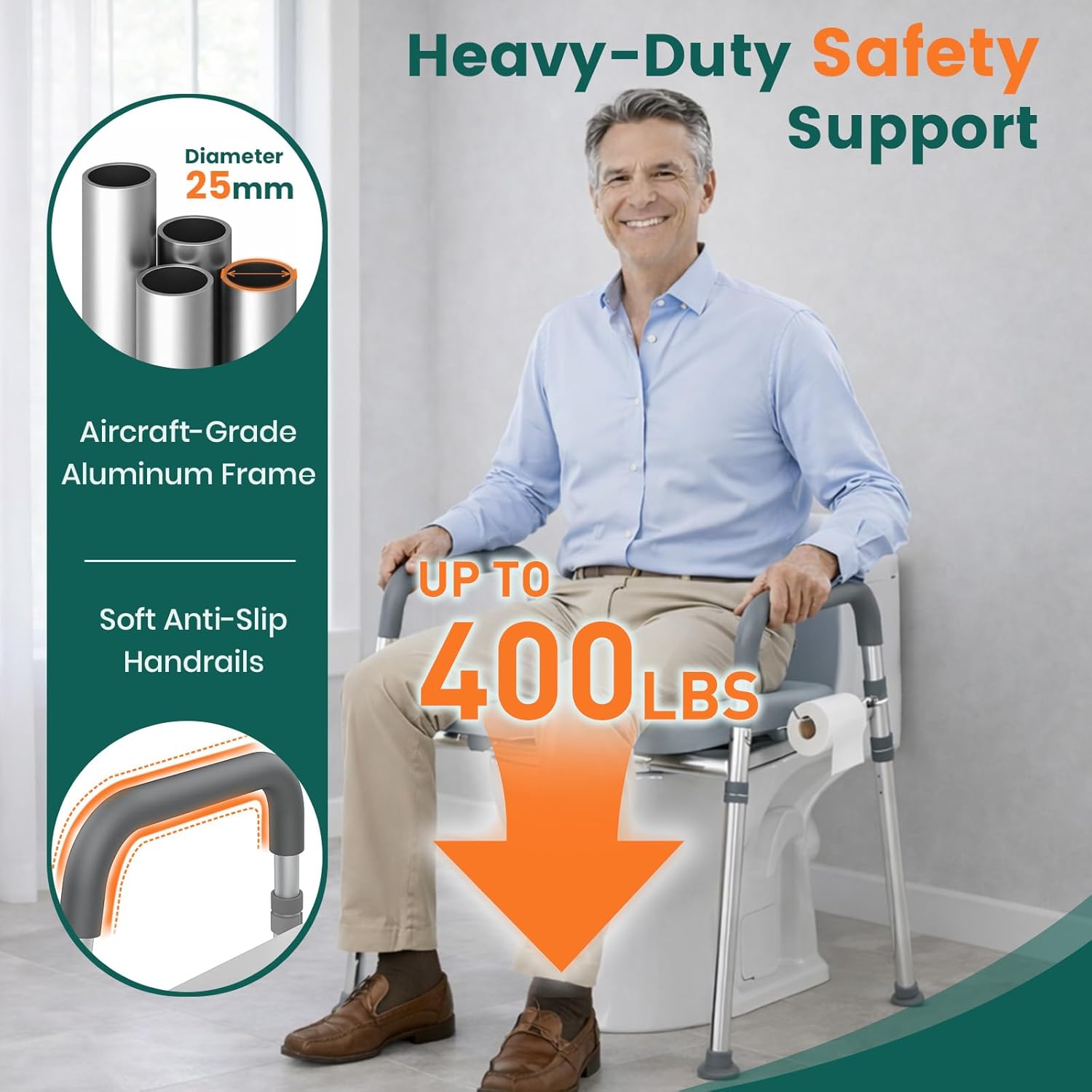 Luckfaith LTR02 Bedside Chest with Toilet Surround, Height Adjustable, Portable Commode Chair for Adults Seniors-grey