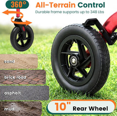 Luckfaith LR03 2 in 1 Rollator Walker, Foldable Aluminum Rollator with Footrests,Red