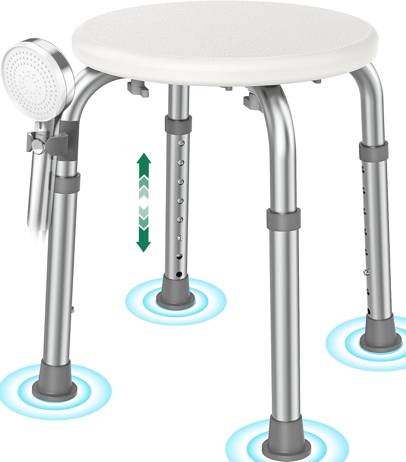 Luckfaith LC05 Shower Chair – Adjustable Height Aluminum Frame Stool with Non-Slip Feet for Bathtub Use, Designed for Elderly and Disabled Users