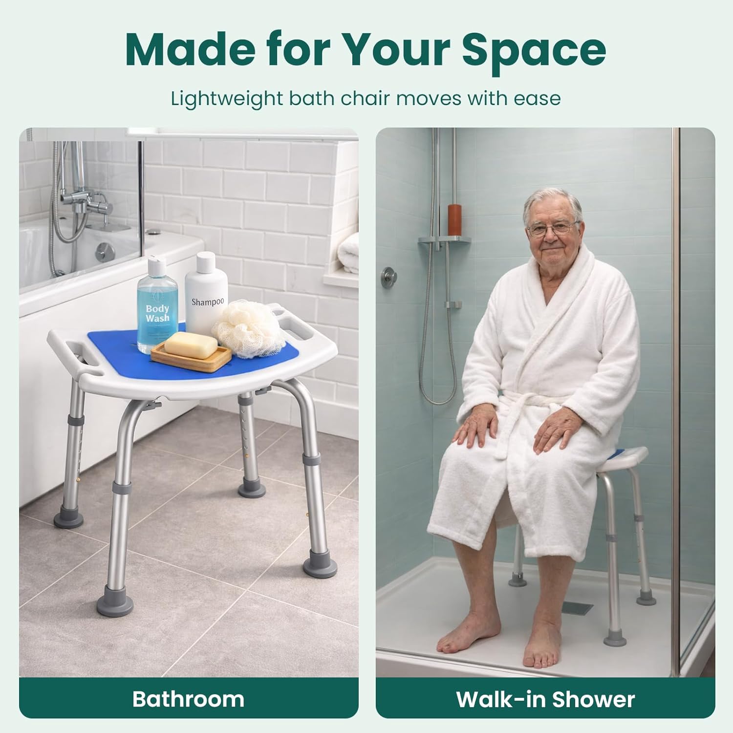 Luckfaith LC06 Shower Chair – Height-Adjustable Stool for Shower or Bathtub, Non-Slip Bench Seat for Elderly, Disabled, and Mobility-Limited Individuals