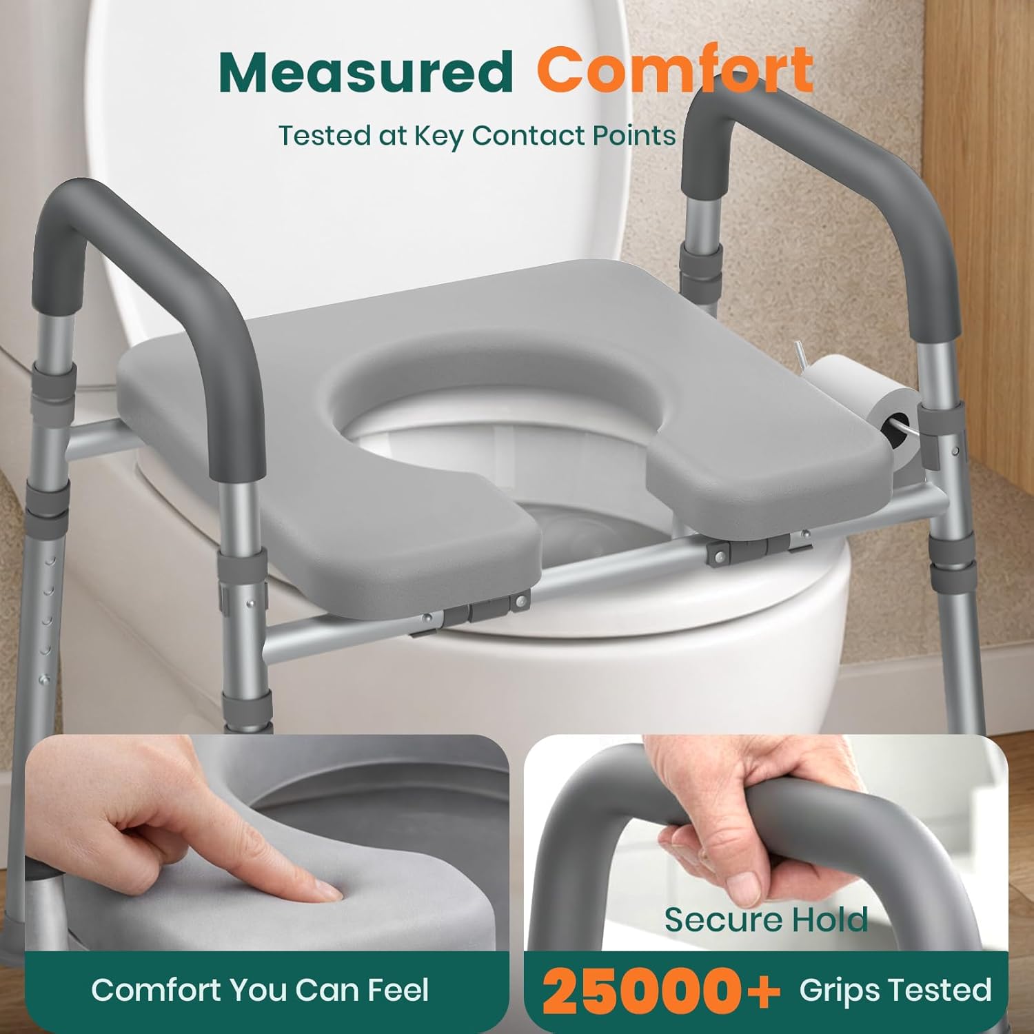 Luckfaith LTR02 Bedside Chest with Toilet Surround, Height Adjustable, Portable Commode Chair for Adults Seniors-grey