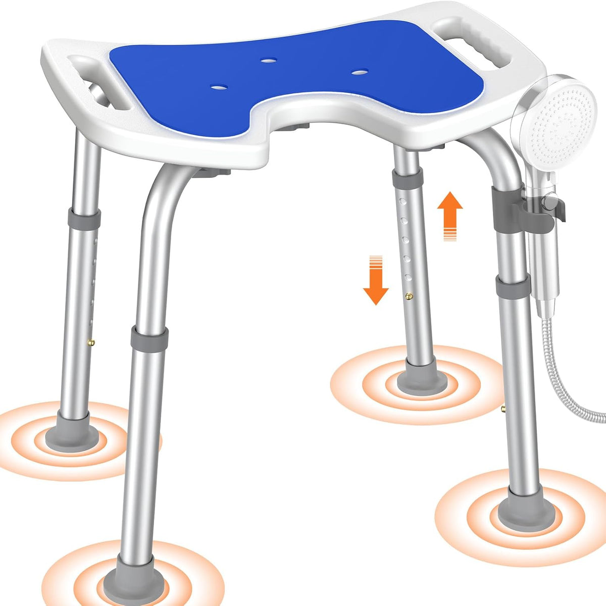 Luckfaith LC08 U-Shaped Shower Chair – Height-Adjustable Stool for Shower or Bathtub, Non-Slip Bench Seat for Elderly and Disabled Users