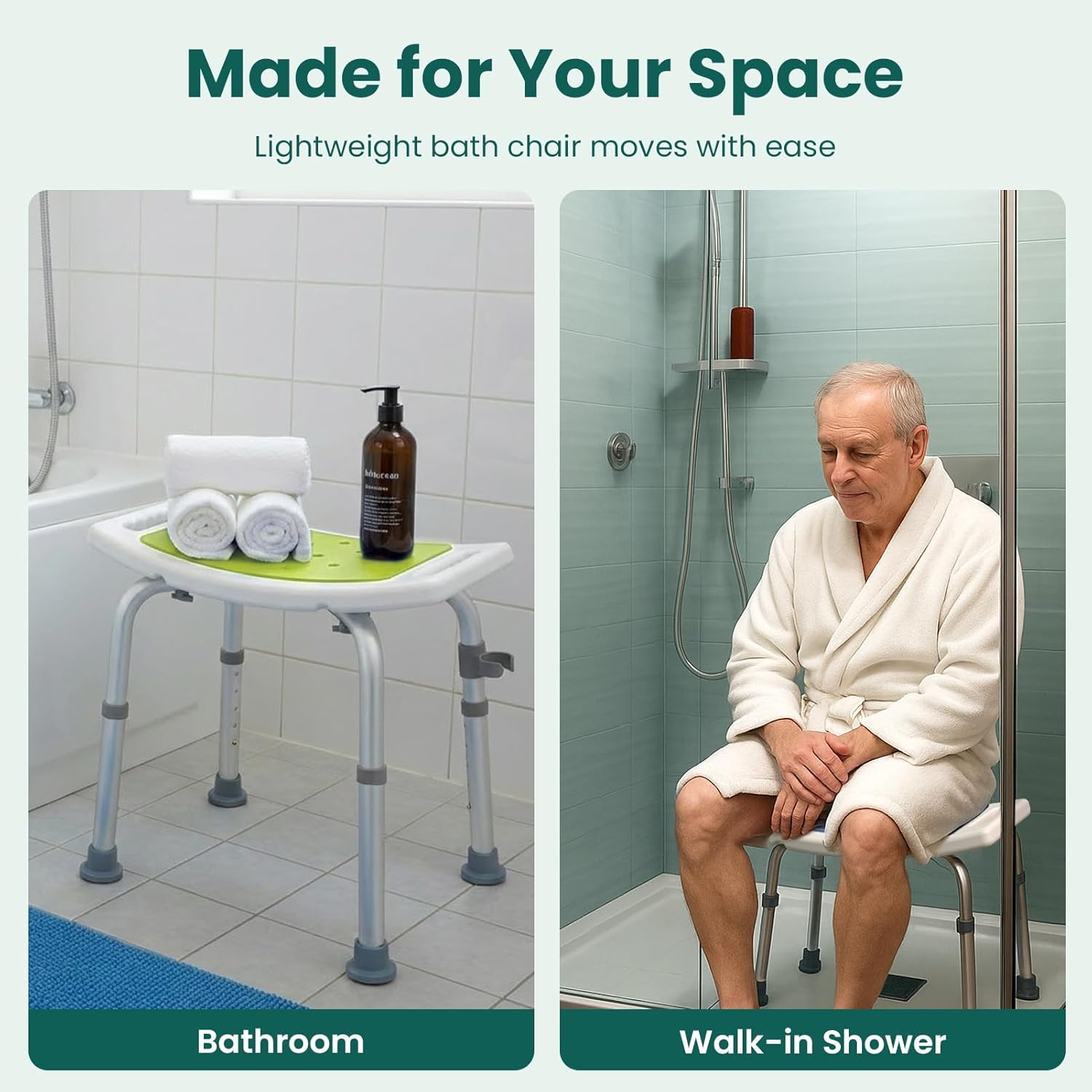 Luckfaith Shower Chair with Adjustable Height – Non-Slip Bathroom Shower Stool and Lightweight Shower Seat for Disabled UK