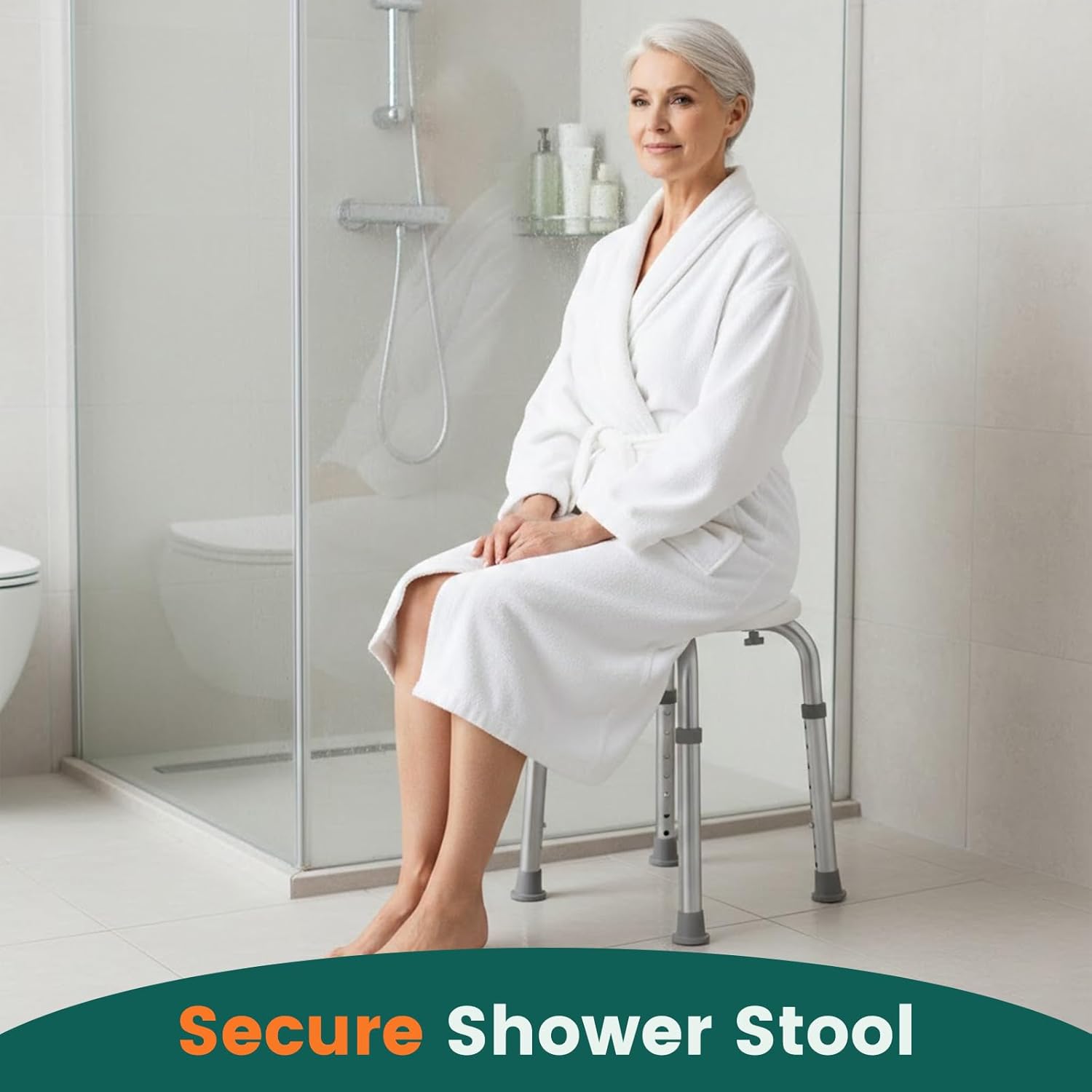 Luckfaith LC05 Shower Chair – Adjustable Height Aluminum Frame Stool with Non-Slip Feet for Bathtub Use, Designed for Elderly and Disabled Users