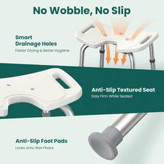 Luckfaith LC08 U-Shaped Shower Chair – Height-Adjustable Stool for Shower or Bathtub, Non-Slip Bench Seat for Elderly and Disabled Users