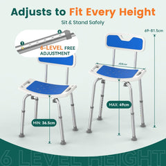 Luckfaith LC07 Heavy Duty Shower Chair with Backrest – EVA Padded Bath Seat with Tool-Free Height Adjustment, Anti-Slip Tub Bench for Elderly, Senior, and Disabled Users