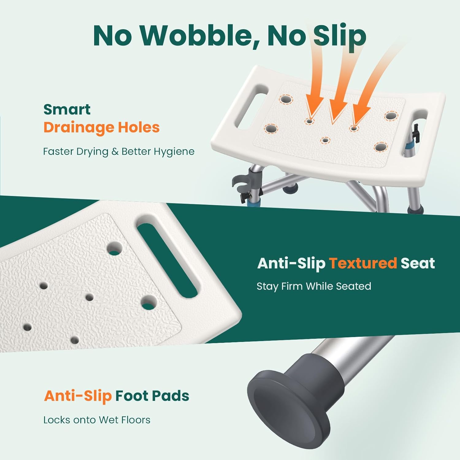 Luckfaith LC10 Height-Adjustable Shower Stool – Lightweight, Non-Slip Seat for Seniors, Pregnant Women, and Those with Limited Mobility