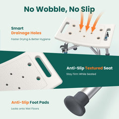 Luckfaith LC10 Height-Adjustable Shower Stool – Lightweight, Non-Slip Seat for Seniors, Pregnant Women, and Those with Limited Mobility