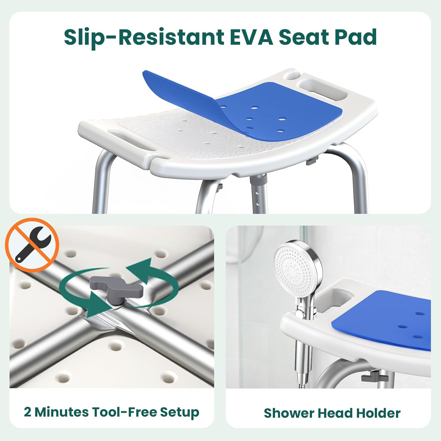 Luckfaith LC06 Shower Chair – Height-Adjustable Stool for Shower or Bathtub, Non-Slip Bench Seat for Elderly, Disabled, and Mobility-Limited Individuals