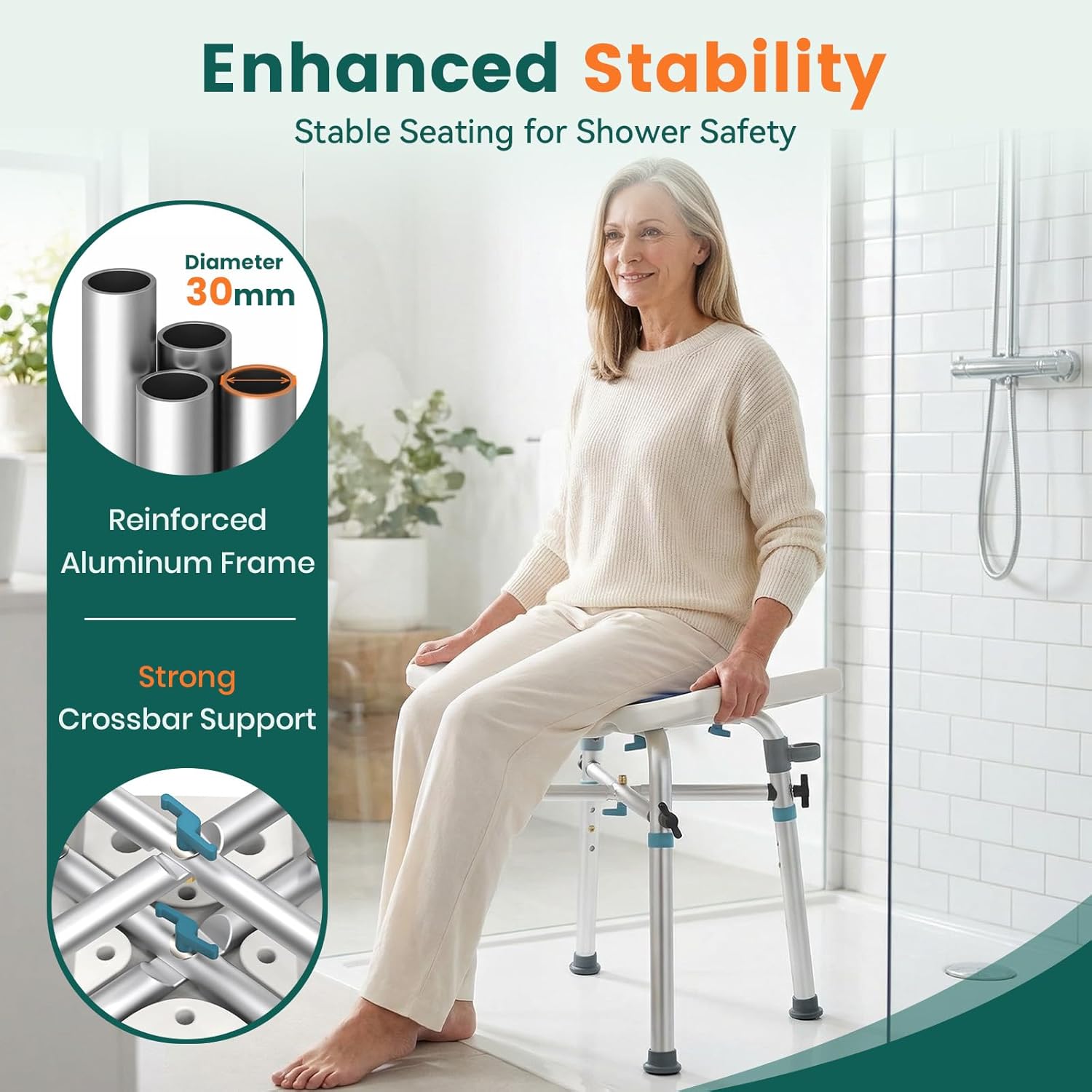Luckfaith LC10 Height-Adjustable Shower Stool – Lightweight, Non-Slip Seat for Seniors, Pregnant Women, and Those with Limited Mobility
