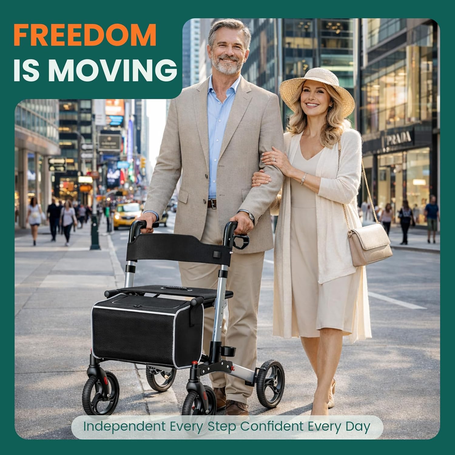 Luckfaith LR02 Wheel Rollator with Seat and Back, Lightweight Aluminium Walking Frame,Silver