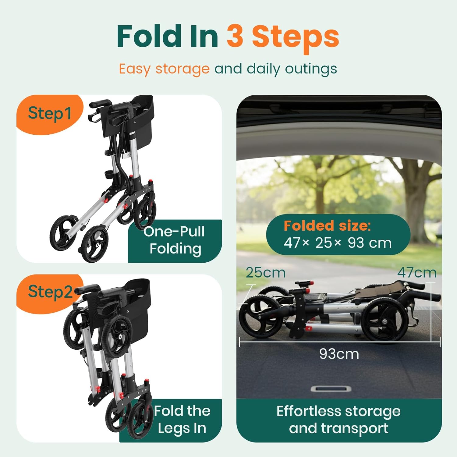 Luckfaith LR02 Wheel Rollator with Seat and Back, Lightweight Aluminium Walking Frame,Silver