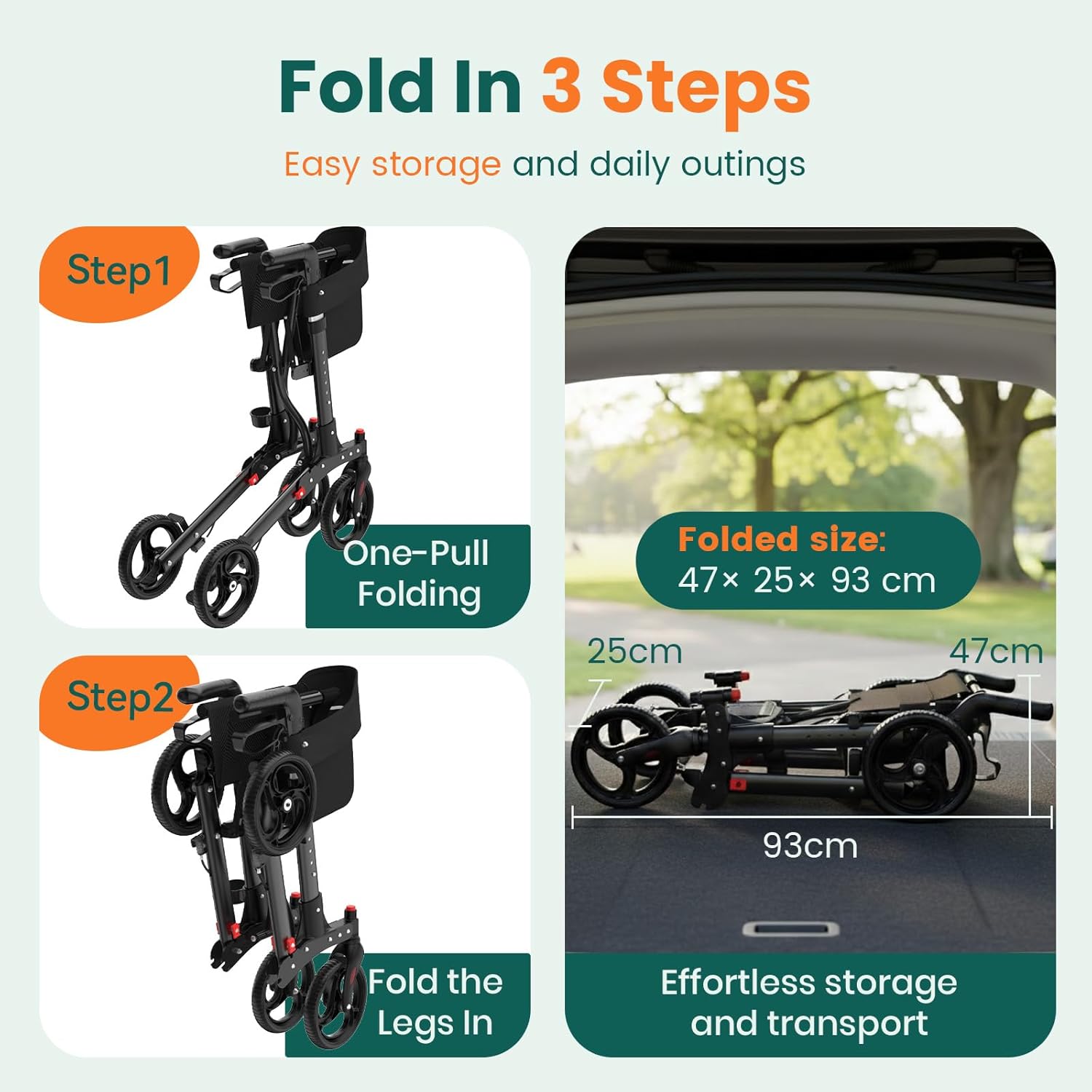 Luckfaith LR02 Wheel Rollator with Seat and Back,Foldable, Adjustable & Lightweight,Black