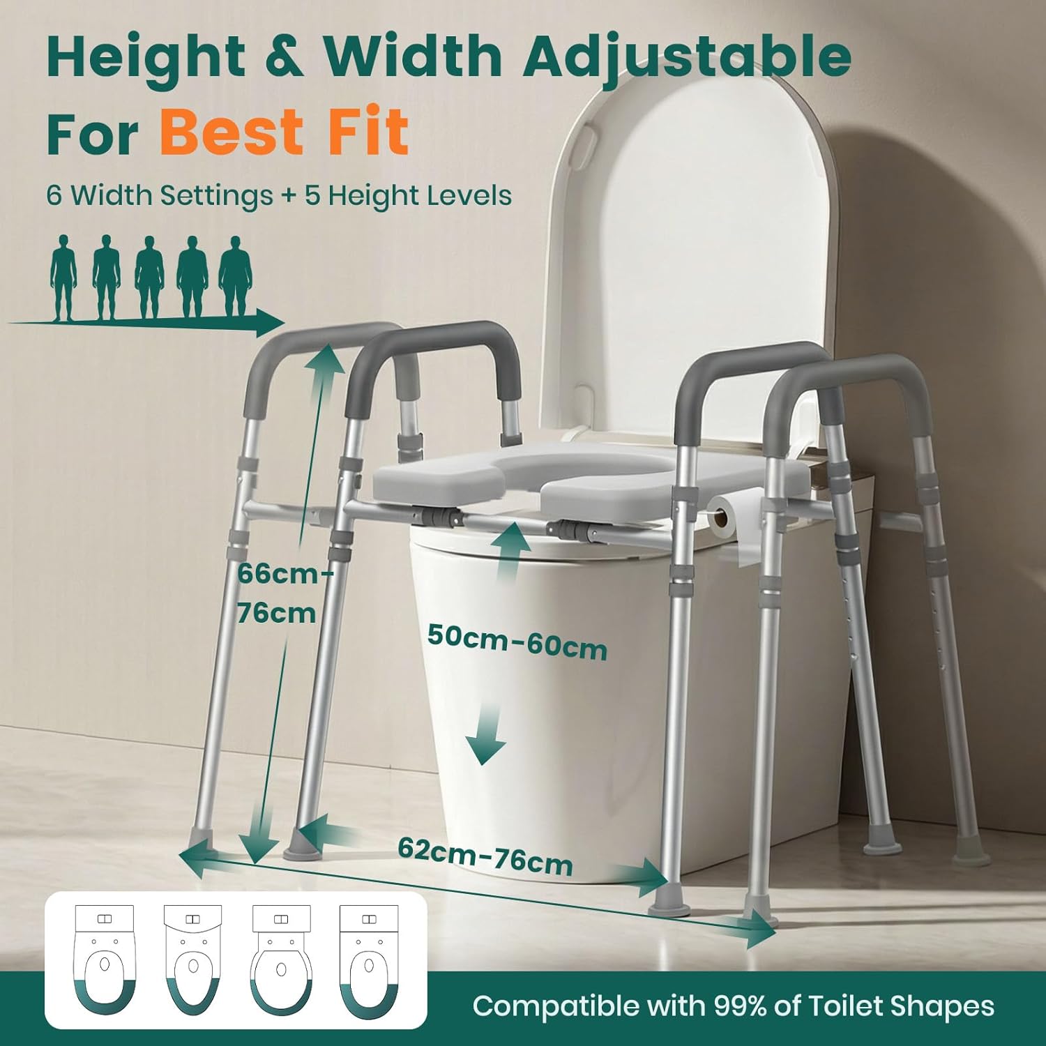 Luckfaith LTR02 Bedside Chest with Toilet Surround, Height Adjustable, Portable Commode Chair for Adults Seniors-grey