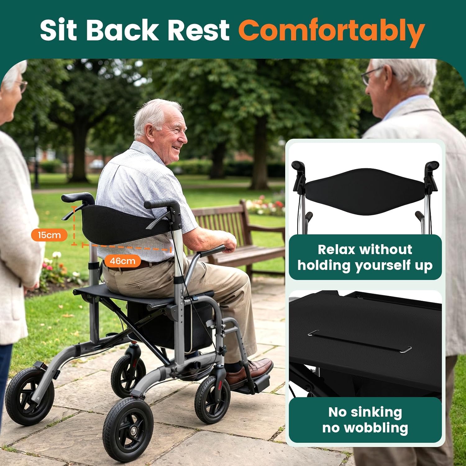 Luckfaith LR03 2 in 1 Walker Wheelchair, Folding Rolling Walker Wheelchair Combo,Charcoal Grey