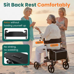 Luckfaith LR02 Wheel Rollator with Seat and Back, Lightweight Aluminium Walking Frame,Silver