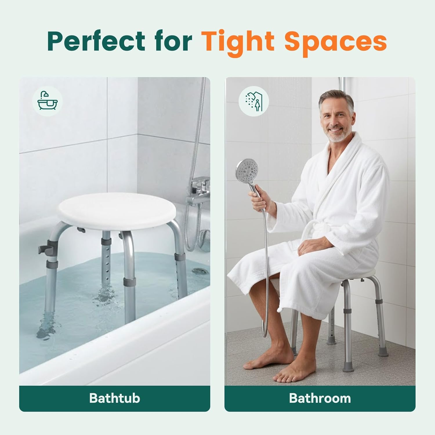 Luckfaith LC05 Shower Chair – Adjustable Height Aluminum Frame Stool with Non-Slip Feet for Bathtub Use, Designed for Elderly and Disabled Users