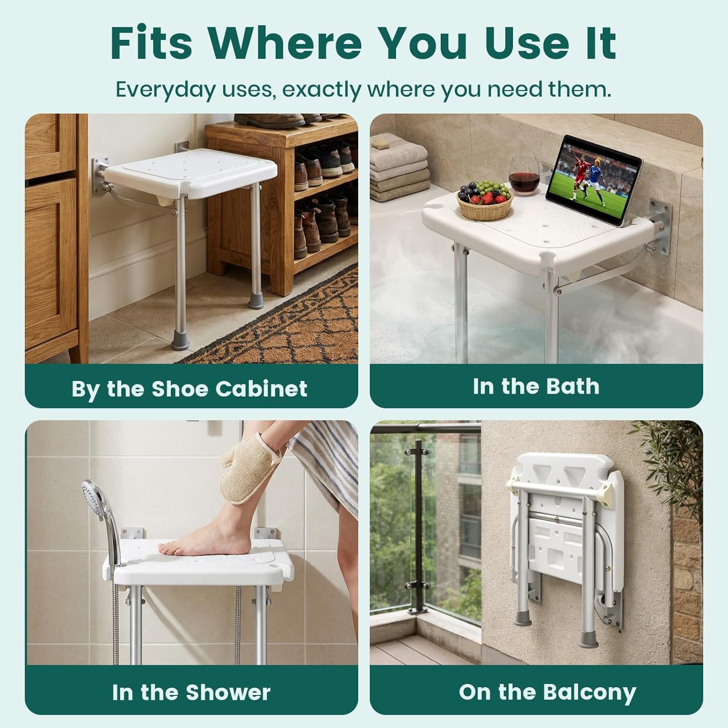 Luckfaith LC13 Wall-Mounted Folding Shower Seat – Foldable Chair with High Load Capacity, Non-Slip Feet