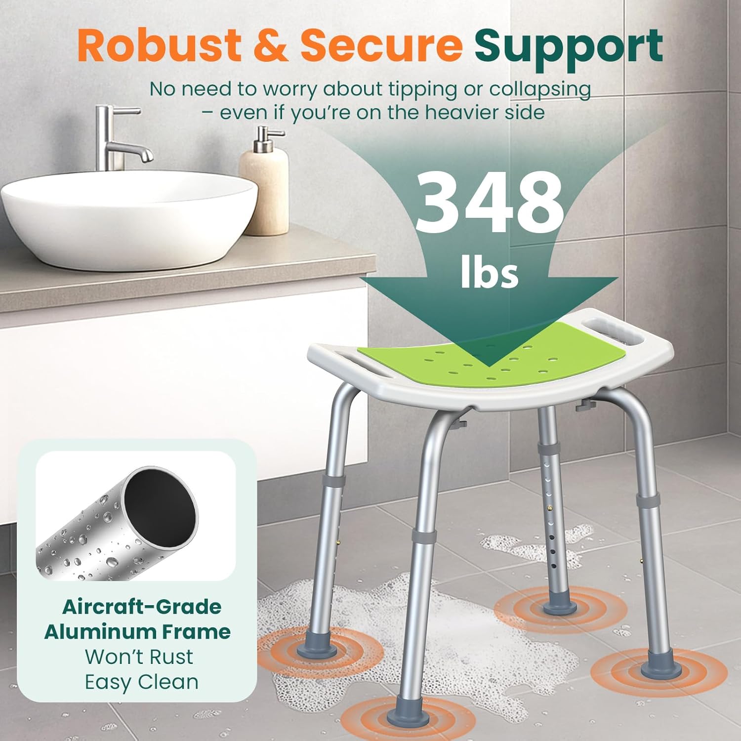 Luckfaith Shower Chair with Adjustable Height – Non-Slip Bathroom Shower Stool and Lightweight Shower Seat for Disabled UK