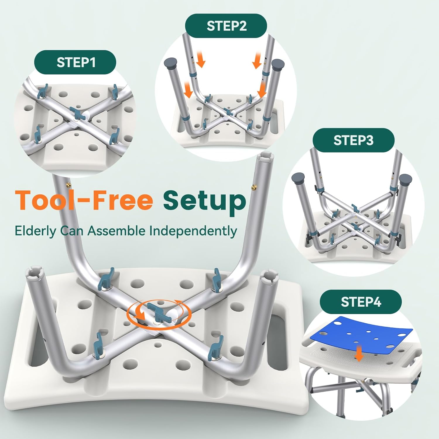 Luckfaith LC10 Height-Adjustable Shower Stool – Lightweight, Non-Slip Seat for Seniors, Pregnant Women, and Those with Limited Mobility
