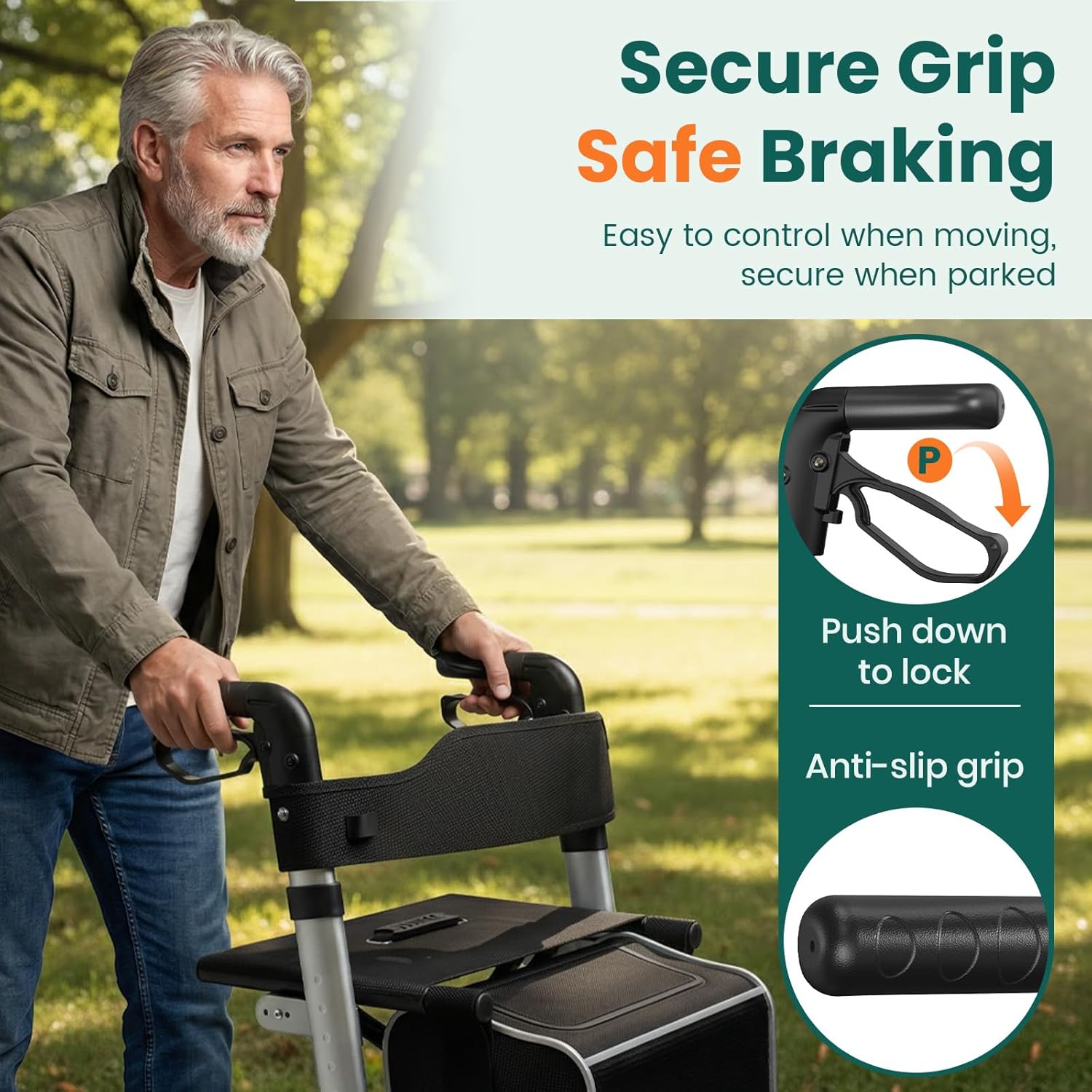 Luckfaith LR02 Wheel Rollator with Seat and Back, Lightweight Aluminium Walking Frame,Silver