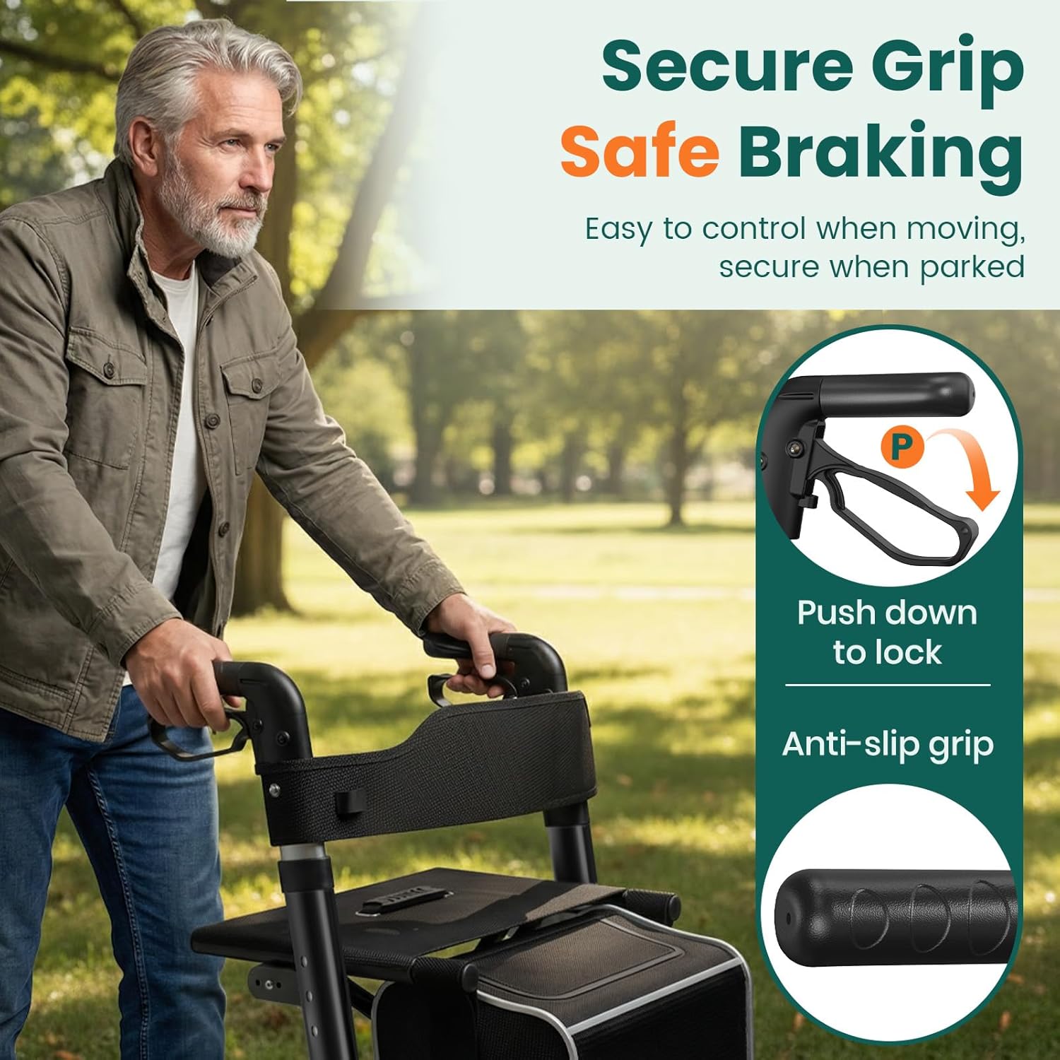 Luckfaith LR02 Wheel Rollator with Seat and Back,Foldable, Adjustable & Lightweight,Black